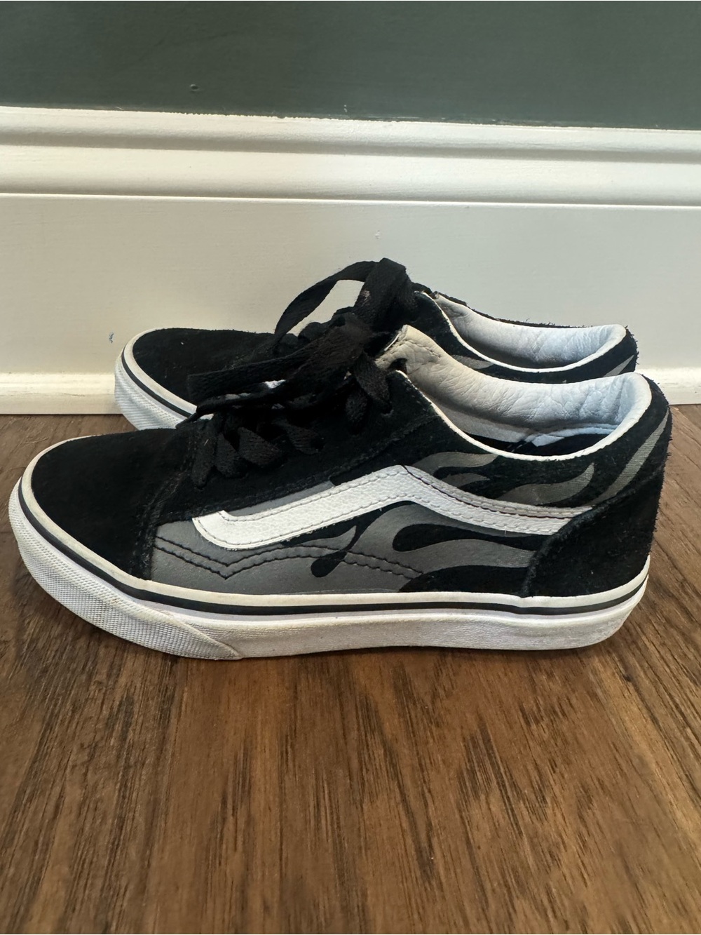 Vans Kids Black and Gray Camo Skate Sneakers with White Side Stripe